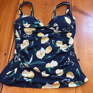 JOULES 10 Lemontree Molded Cup Tankini Top Swim Ruched